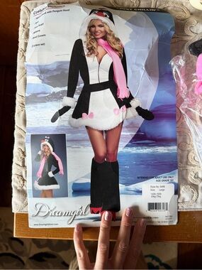 Dreamgirl Black and White Penguin Costume with Pink Scarf